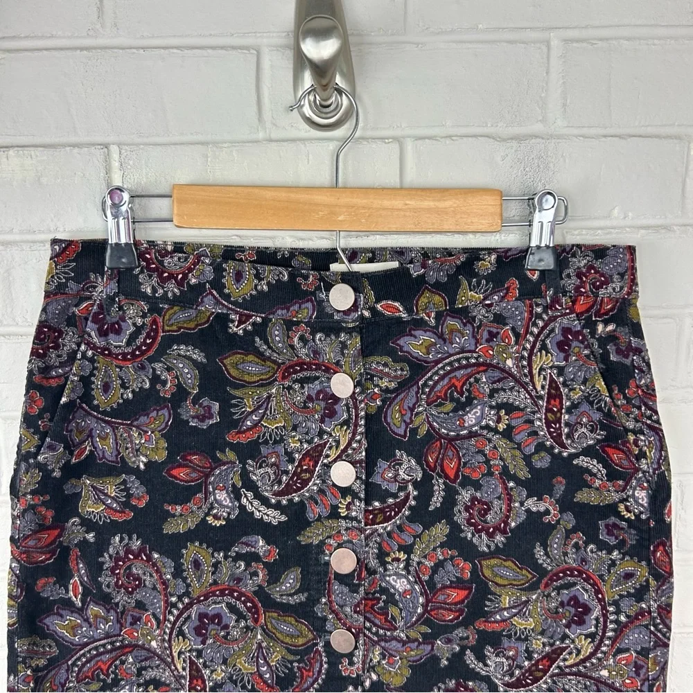 LOFT Paisley Floral Corduroy Button Front Skirt Size 6